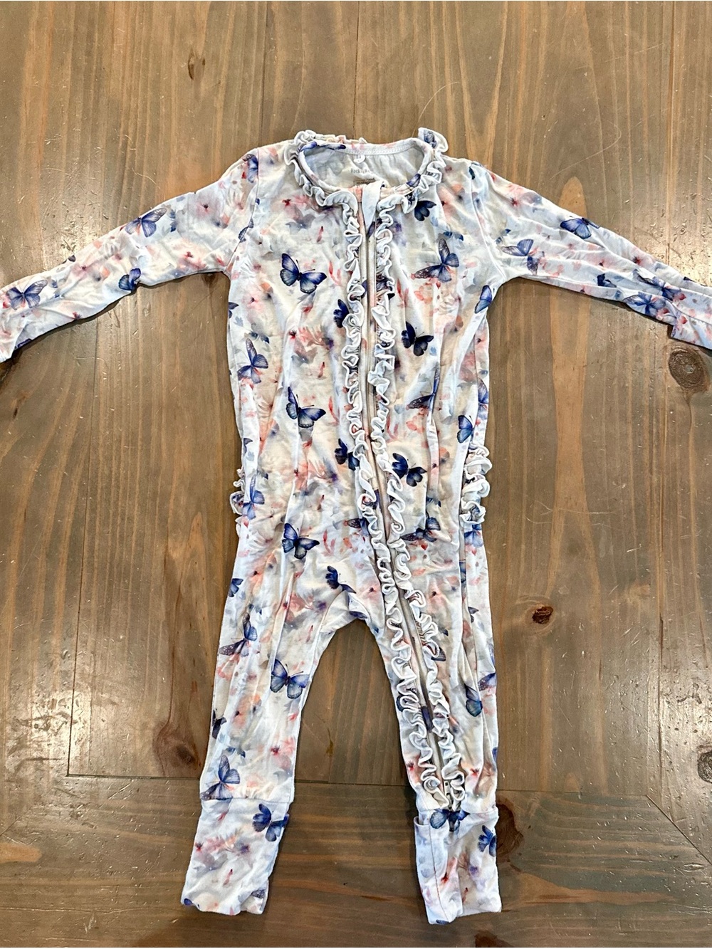 Rockin Royalty Baby Girls Butterflies Ruffle One-Piece Pajamas